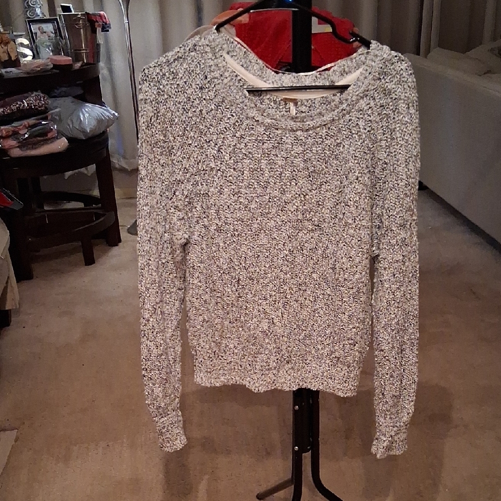 Free People Monochrome Textured Crew Neck Sweater